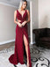 Elegent V-neck Side Slit Sleeveless Mermaid Long Prom Dresses, PDS0150
