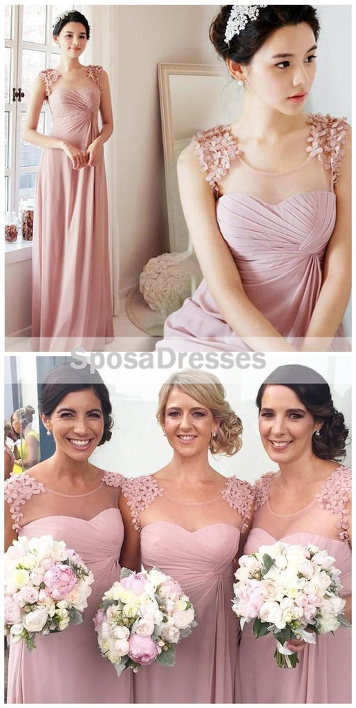 Pink Scoop Custom Made Chiffon Long Bridesmaid Dresses, WGY0288