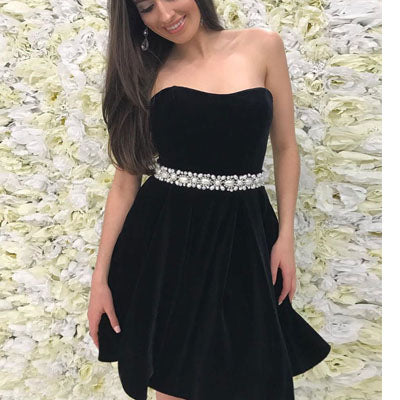 Black Simple Pearls Beaded Belt Cheap Short Homecoming Dresses homecoming prom gown dresses, BDY0106