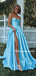 Popular Straight Side Slit A-line Satin Long Prom Dresses, PDS0151