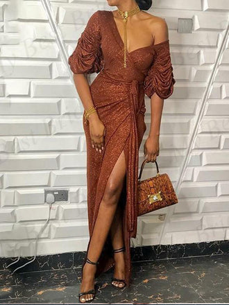 One Shoulder Orange Evening Dresses With Ruffles ,Cheap Prom Dresses,PDY0625