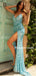 Gorgeous V-neck Mermaid Side Slit Sequin Long Prom Dresses PDS0304