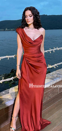 Simple One-shoulder Mermaid Soft Satin Long Prom Dresses, PDS0254