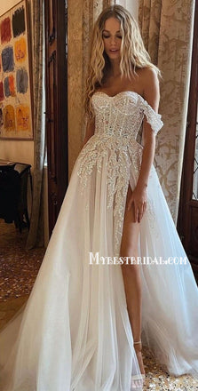 Sexy Sweetheart A-line Side Slit Lace Cheap Dresses For Wedding, WDY0264