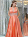 A-line V-neck V-back Orange Satin Long Evening Prom Dresses,Cheap Prom Dresses,PDY0504