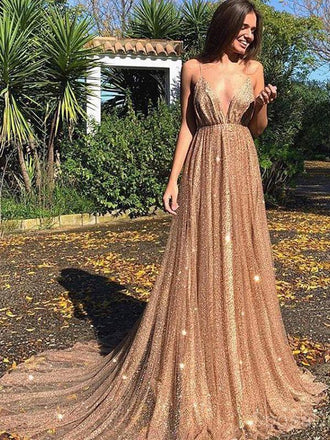 Shinning Spaghetti Straps V-neck Tulle Evening Dresses ,Cheap Prom Dresses,PDY0602