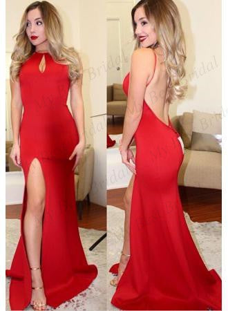 Mermaid Backless Side Split Red Evening Dresses,Cheap Prom Dresses,PDY0574
