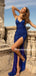 Sexy V-neck Mermaid Open Back Royal Blue Side Slit Long Prom Dresses PDS0311