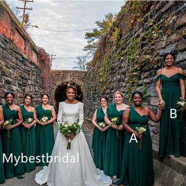 Mismatched One-shoulder A-line Elegant Simple Long Bridesmaid Dressess, BDS0273