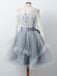 Long Sleeves Lace Grey Short Cheap Homecoming Dresses Online, BDY0275