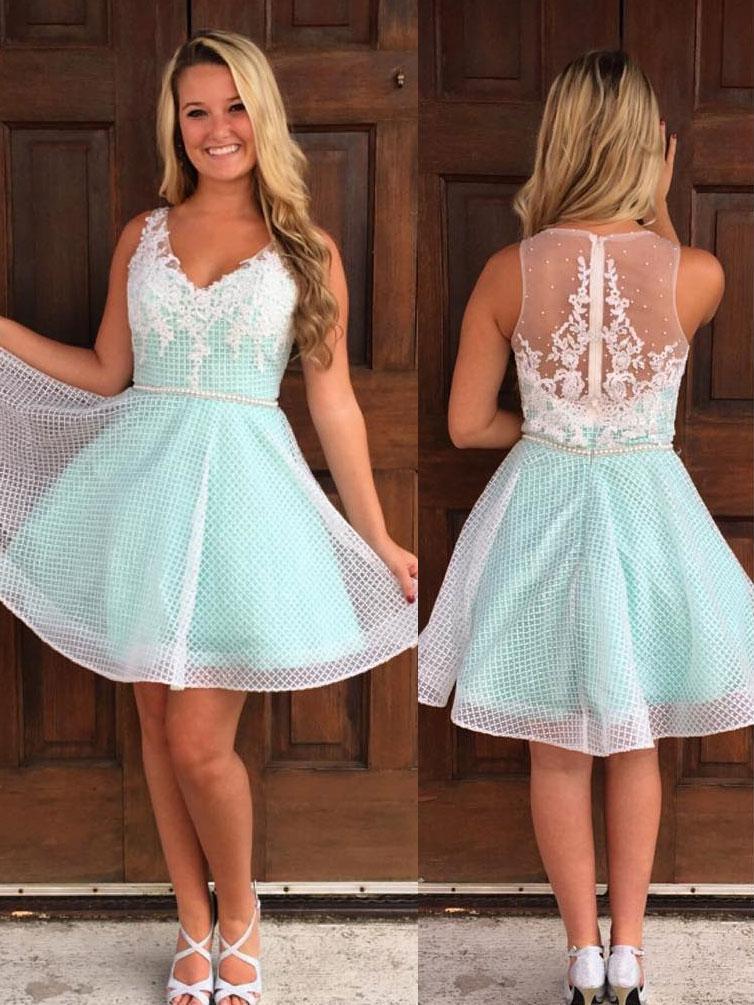 Cheap Simple Cute V Neck Mint Homecoming Dresses 2018,BDY0172