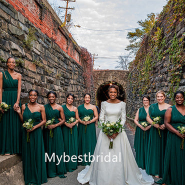 Mismatched One-shoulder A-line Elegant Simple Long Bridesmaid Dressess, BDS0273