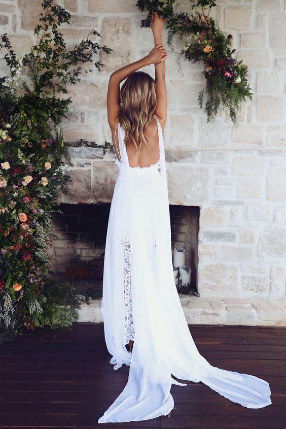 Spahgetti Straps V Neck Side Slit Simple Beach Wedding Dresses, WDY0196