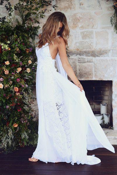 Spahgetti Straps V Neck Side Slit Simple Beach Wedding Dresses, WDY0196