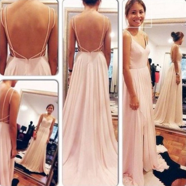 Simple Backless Pink Chiffon Bridesmaid Dresses,Cheap Bridesmaid Dresses,WGY0356