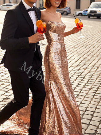 Sexy Strapless Sleeveless Side slit Mermaid Prom Dresses,PDS0834