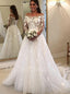 Elegant Off shoulder Long sleeves A-line lace applique Wedding Dresses, WDY0287