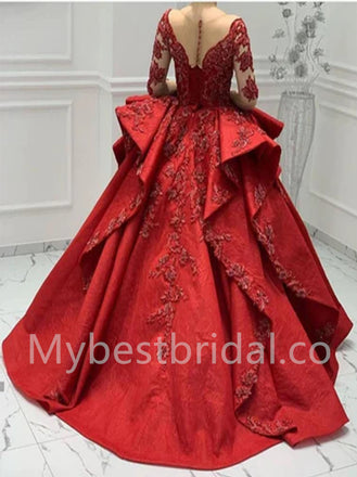 Elegant V-neck Long sleeves Ball gown Prom Dresses, PDS0536