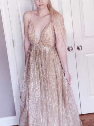 Sexy Spaghetti straps V-neck Sleeveless A-line Prom Dresses,PDS0922