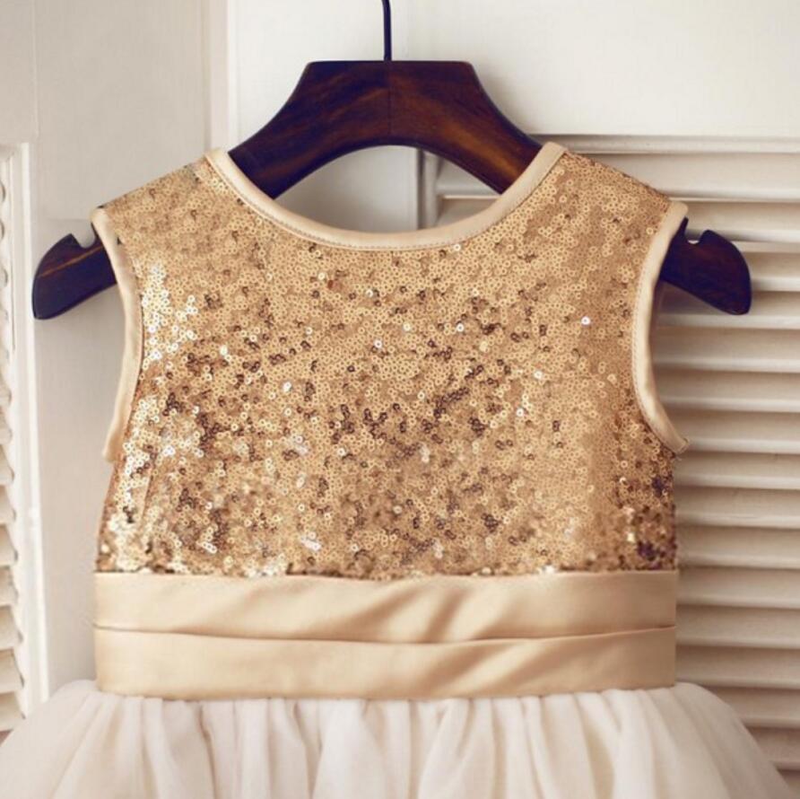 Gold Sequin Simple Cutest  Cheap Soft Pretty Flower Girl Dresses With Bow, FGY0121