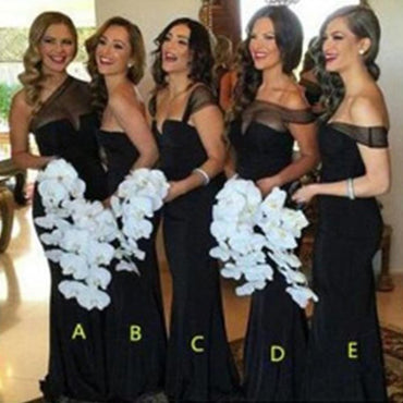 Mismatched Different Styles Black Tulle Bridesmaid Dresses,Cheap Bridesmaid Dresses,WGY0357