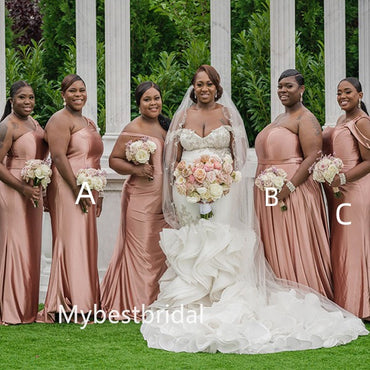 Mismatched Off-shoulder Sweetheart Elegant Simple Long Bridesmaid Dressess, BDS0275