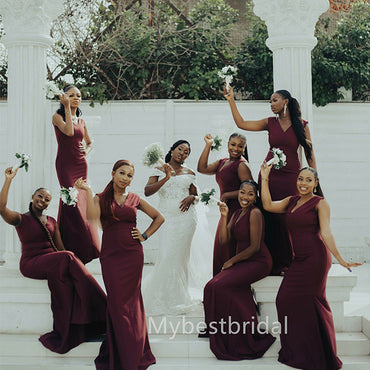 Sexy V-neck Mermaid Elegant Simple Long Bridesmaid Dresses,BDS0197