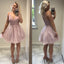 Sexy Backless Pale Pink V Neck Short Cheap Homecoming Dresses Online, BDY0354