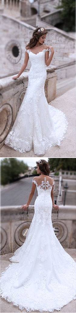 Charming Off Shoulder Sexy Mermaid White Lace Bridal Gown, Wedding Dresses, WDY0112