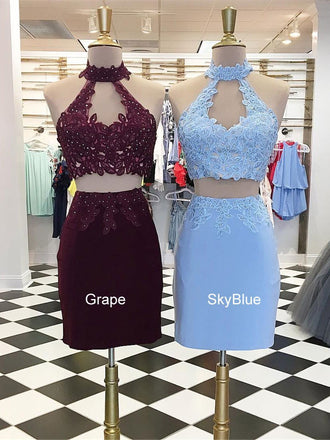Sexy Halter Two Pieces Short Homecoming Dresses 2018, BDY0315