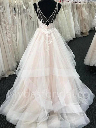 Elegant V-neck Sleeveless A-line lace applique Wedding Dresses, WDY0283