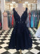 Navy Lace Beaded V Neck Short Cheap Homecoming Dresses Online, BDY0271