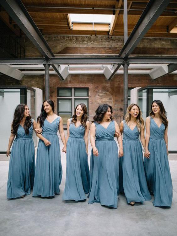 Chiffon V Neck Dusty Blue Long Cheap Bridesmaid Dresses Online, WGY024 – mybestbridal Chiffon V Neck Dusty Blue Long Cheap Bridesmaid Dresses Online, WGY024 – mybestbridal