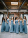 Chiffon V Neck Dusty Blue Long Cheap Bridesmaid Dresses Online, WGY0243
