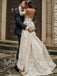 Elegant Off shoulder Long sleeves A-line Lace applique Wedding Dresses, WDY0305