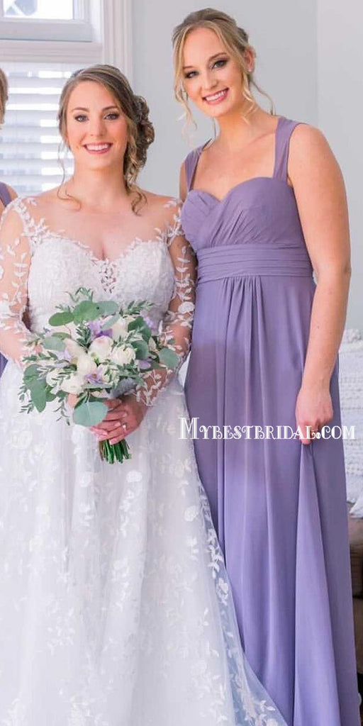 Charming V-neck Purple Chiffon A-line Long Cheap Bridesmaid Dresses, BDS0131