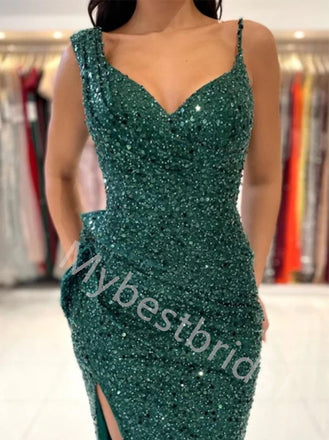 Sexy V-neck Sleeveless Side slit Mermaid Prom Dresses,PDS0735