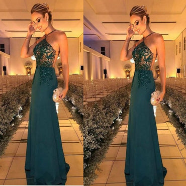 Sexy Backless Chiffon  Floor Length Party Dress With Beads ,Custom Dress, Party Cocktail Dress ,PDY0304