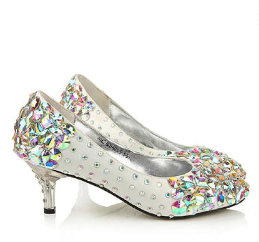 Popular Sparkly Crystal High Heels Pointed Toe White Wedding Bridal Shoes, SY0130