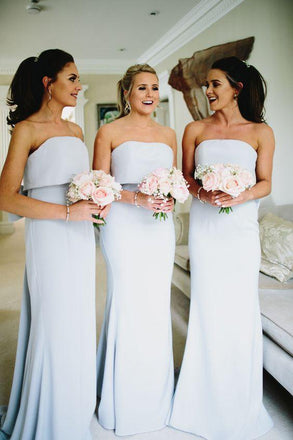 Simple Strapless Grey Cheap Long Bridesmaid Dresses Online, WGY0278