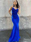 Elegant Mermaid Halter Open Back Blue Long Prom Dresses, PDS0161