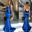 Royal Blue Satin Sexy Mermaid Cross Back Long Prom Dresses, Popular Evening Dresses, BG0355