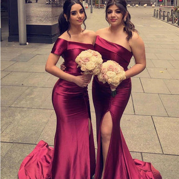 Newest One-shoulder Side Slit Mermaid Long Cheap Bridesmaid Dresses, BDS0138