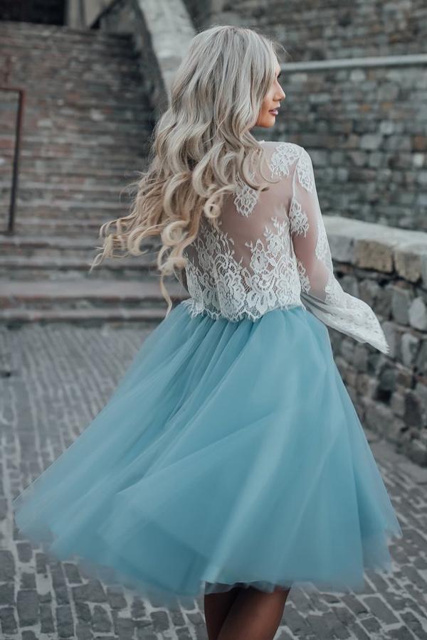 Long Sleeve Lace Short Turquoise Homecoming Prom Dresses, Affordable Short Party Prom Sweet 16 Dresses, Perfect Homecoming Cocktail Dresses, BDY0312