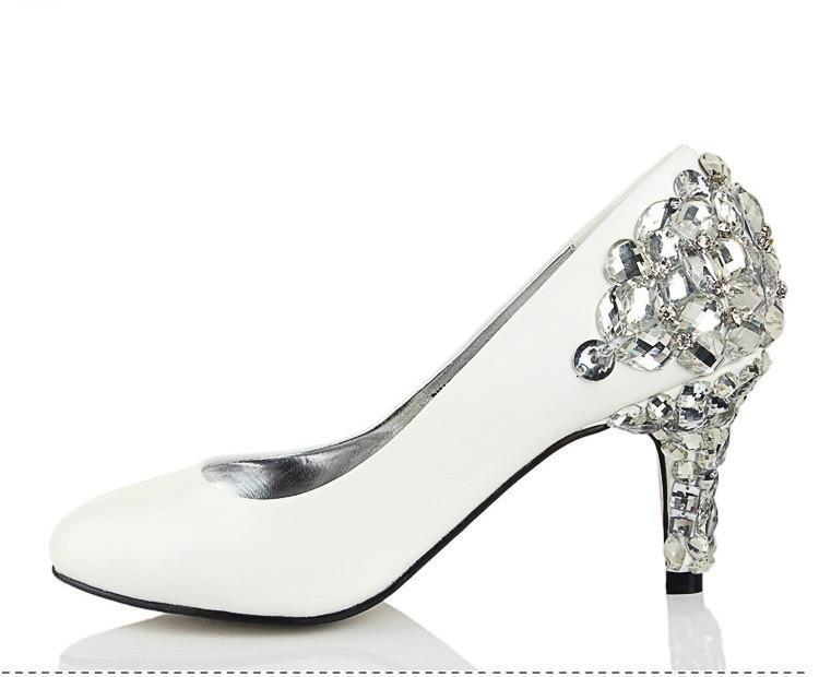 Women's Sparkly Crystal High Heels Pointed Toe White Wedding Bridal Shoes, SY0139