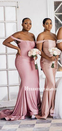 Sexy Mermaid Off-shoulder Soft Satin Long Bridesmaid Dresses, BDS0173