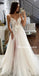 Simple V Neck Tulle Skirt Lace A-line Wedding Dresses Online, WDY0263