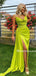 Elegant Mermaid Spaghetti Strap Side Slit Long Prom Dresses, PDS0162