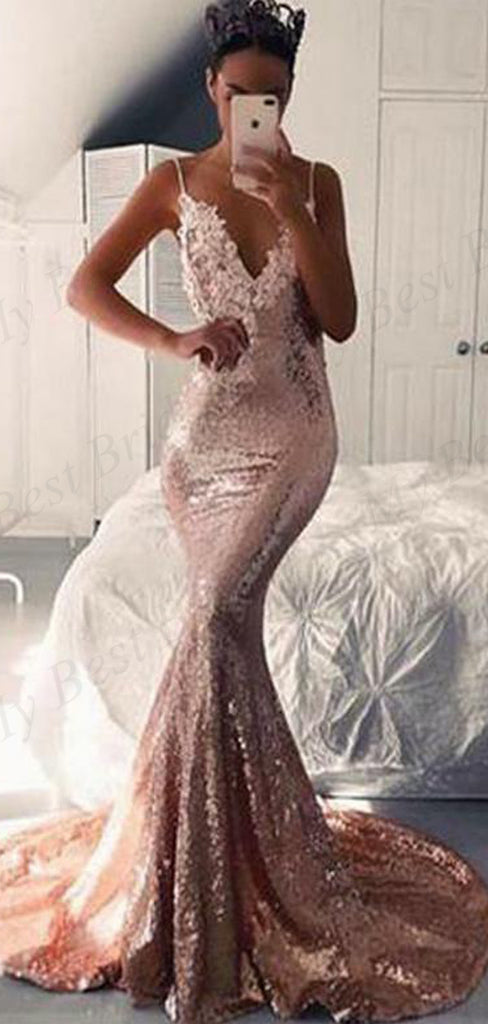 Sexy Mermaid Spaghetti Straps Pink Evening Dresses,Cheap Prom Dresses,PDY0626