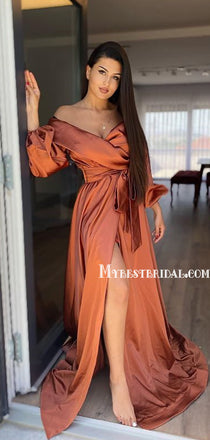 New Arrival Off-shoulder Side Slit A-line Long Prom Dresses Online, PDS0172